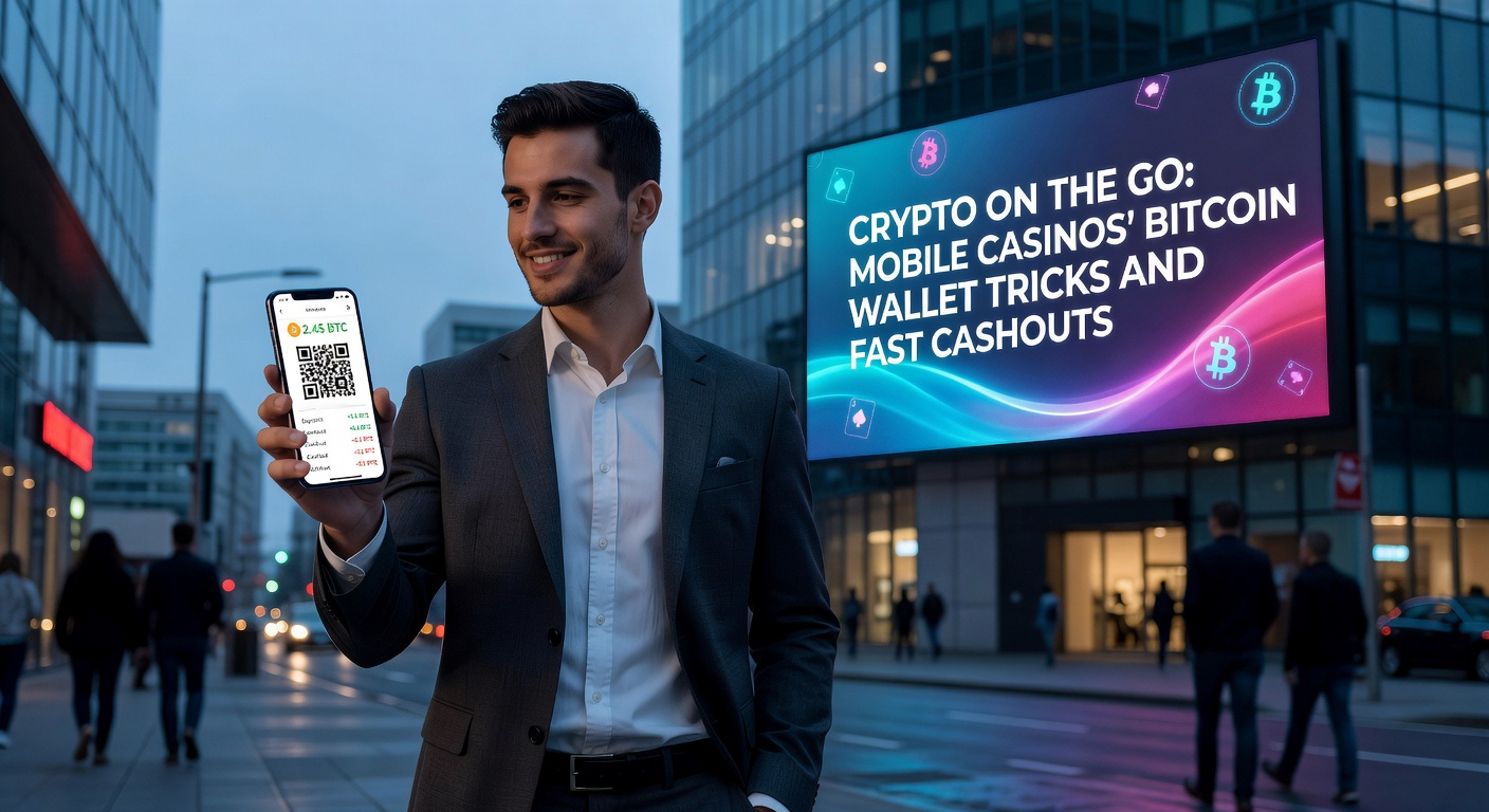 Smartphone displaying a mobile casino app with Bitcoin wallet integration and lightning-fast transaction animations