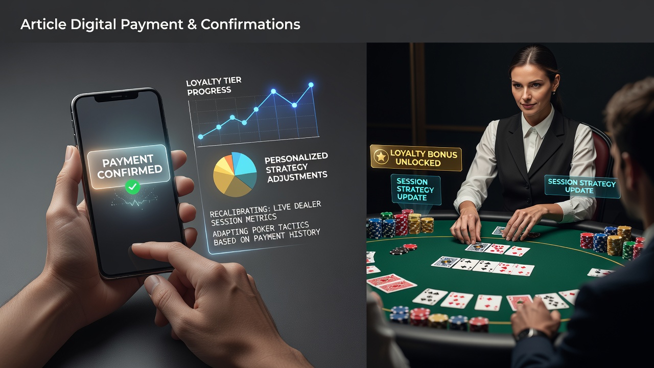 Digital payment interface showing instant confirmation on mobile poker app with loyalty points updating