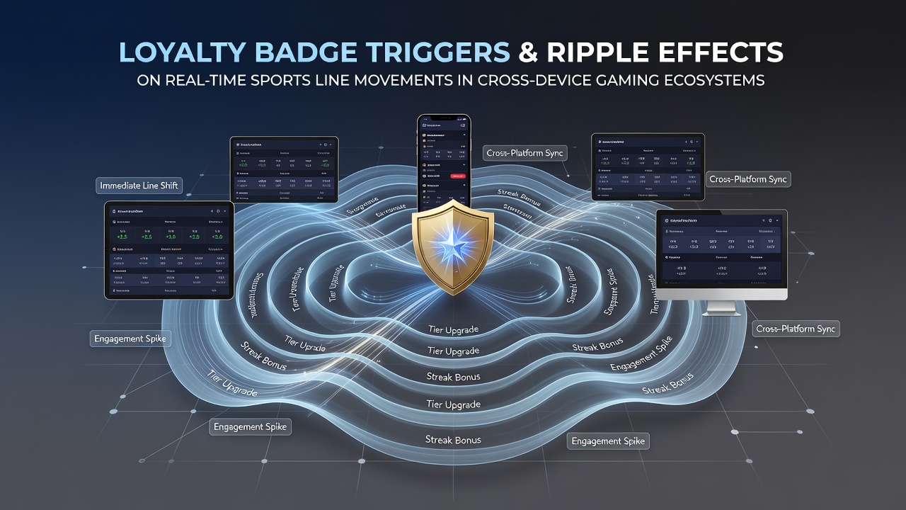 Cross-device gaming interface showing loyalty badges alongside live sports betting lines