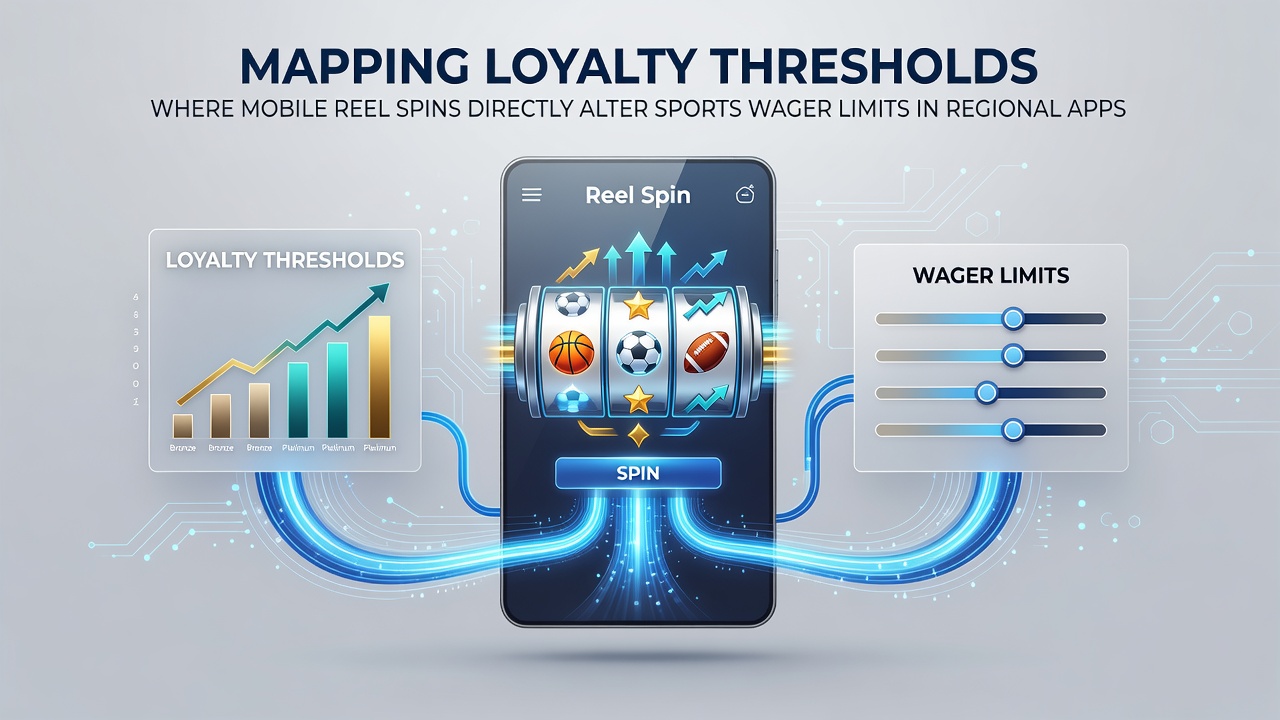 Mobile gaming interface showing reel spins adjusting sports wager limits in a regional app