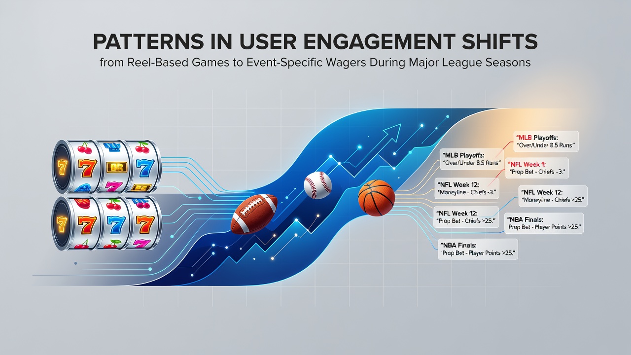 Data visualization showing user engagement patterns shifting from reel games to sports wagers during major league seasons