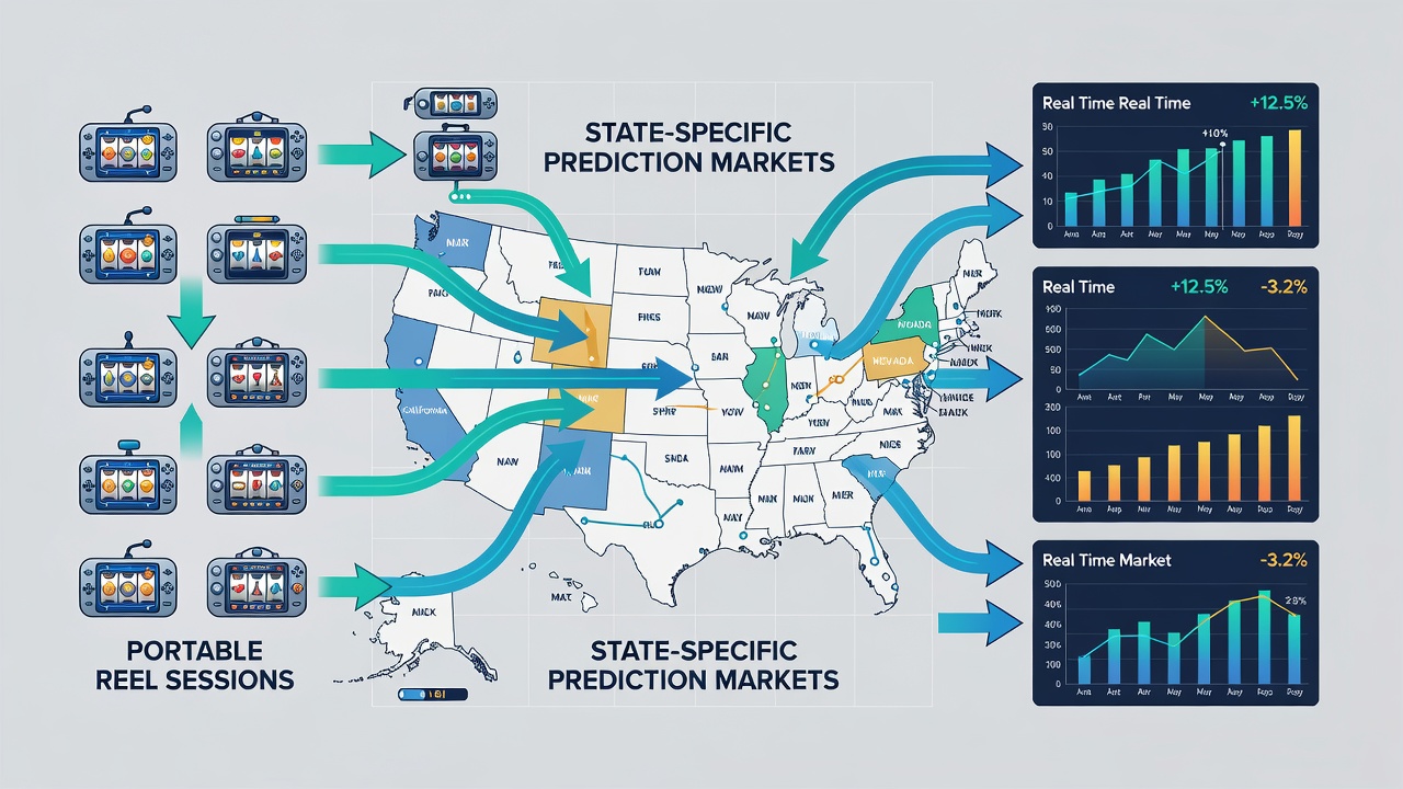 Map illustrating state-by-state variations in player migration from reel sessions to prediction markets