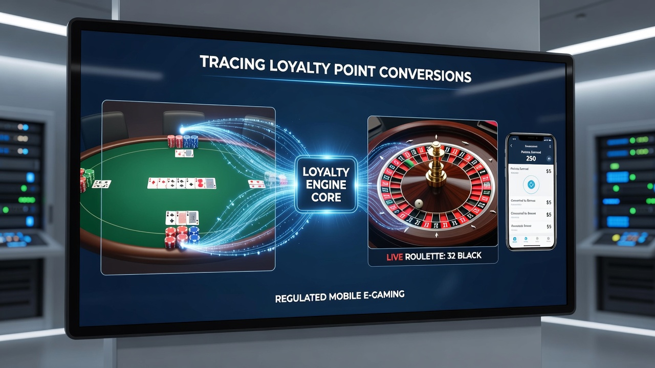 Dashboard view showing loyalty point balance moving between poker and roulette sections