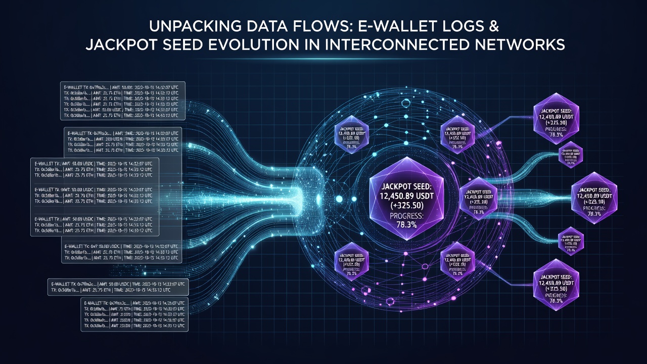 Diagram showing data pathways from e-wallet transactions to jackpot seed updates in gaming networks