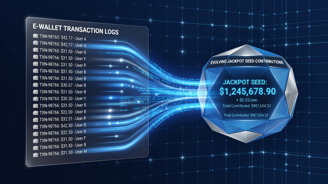 Flowchart illustrating how transaction data updates progressive jackpot seeds across multiple casinos